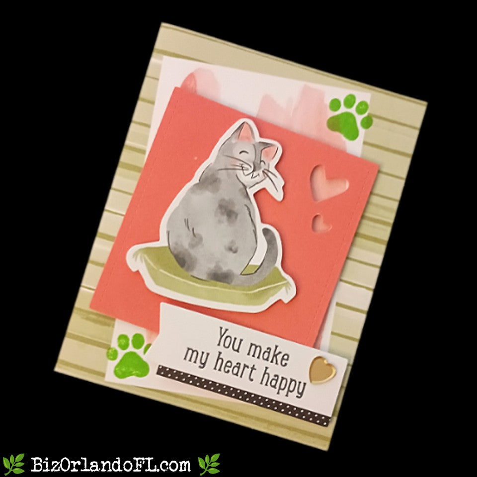 LOVE: You Make My Heart Happy (Cat) Handmade Greeting Card by Kathryn McHenry