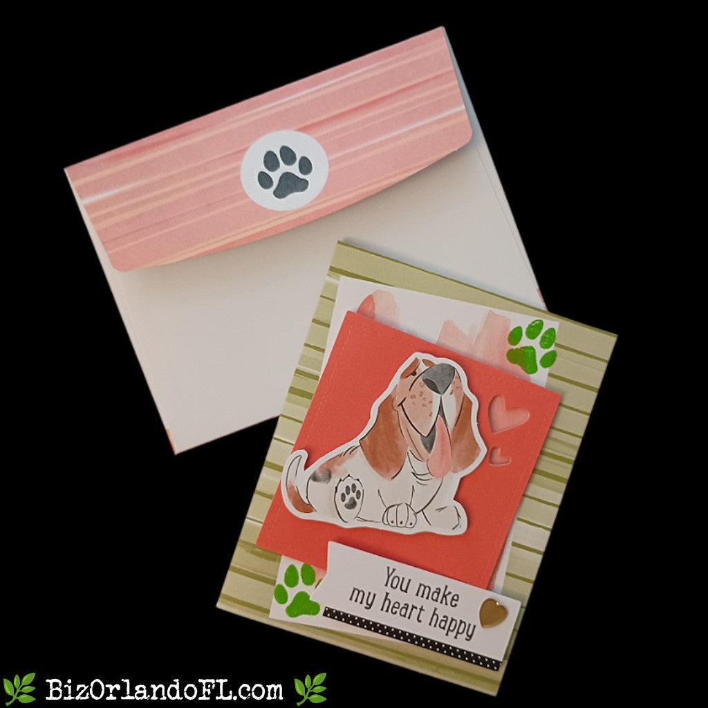 LOVE: You Make My Heart Happy (Dog) Handmade Greeting Card by Kathryn McHenry